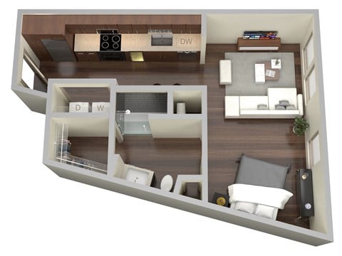 Floor plan for studio, 1 bath, 536 sqft